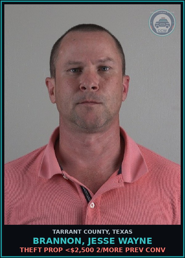 Booking mugshot of Brannon, Jesse Wayne in Tarrant County