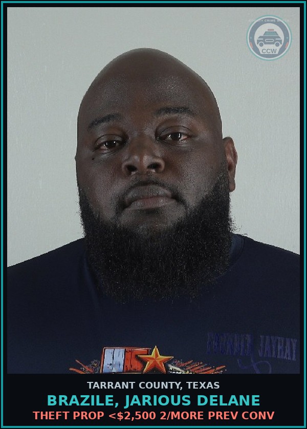 Booking mugshot of Brazile, Jarious Delane in Tarrant County