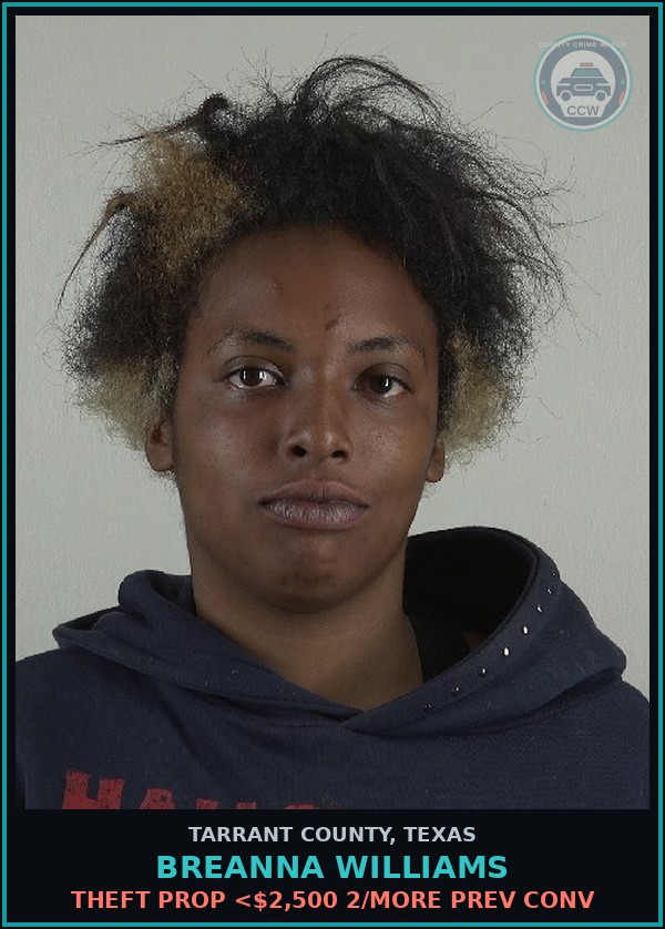 Booking mugshot of Breanna Williams in Tarrant County