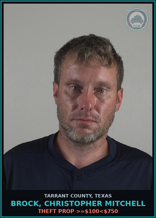 Booking mugshot of Brock, Christopher Mitchell in Tarrant County
