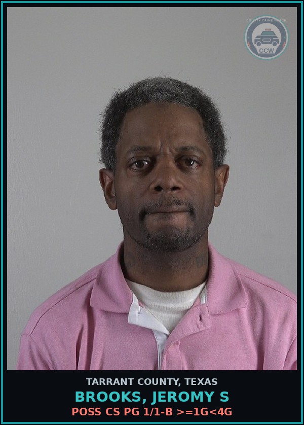 Booking mugshot of Brooks, Jeromy S in Tarrant County