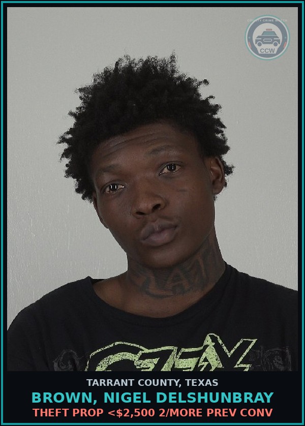 Booking mugshot of Brown, Nigel Delshunbray in Tarrant County