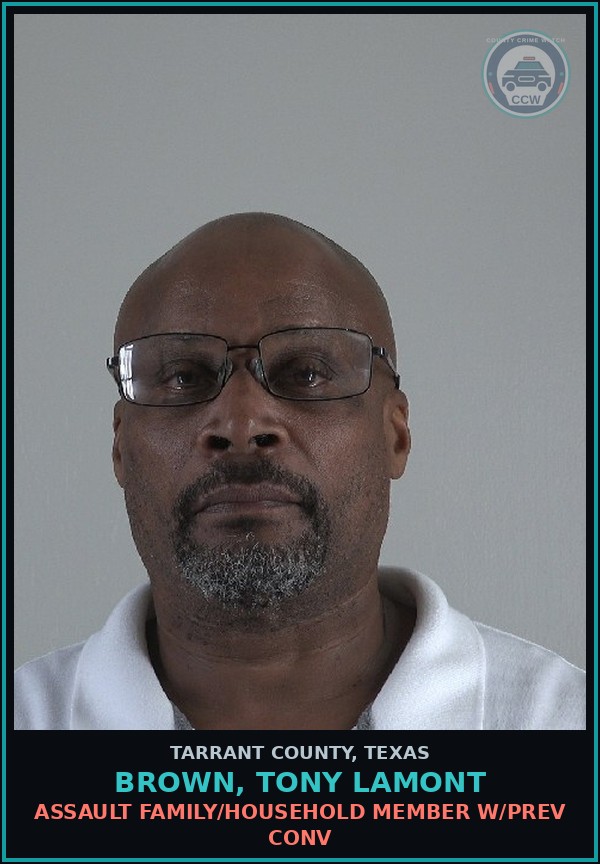 Booking mugshot of Brown, Tony Lamont in Tarrant County