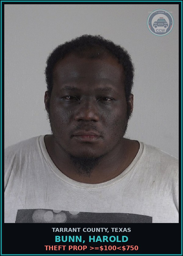 Booking mugshot of Bunn, Harold in Tarrant County