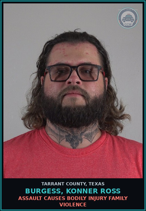 Booking mugshot of Burgess, Konner Ross in Tarrant County