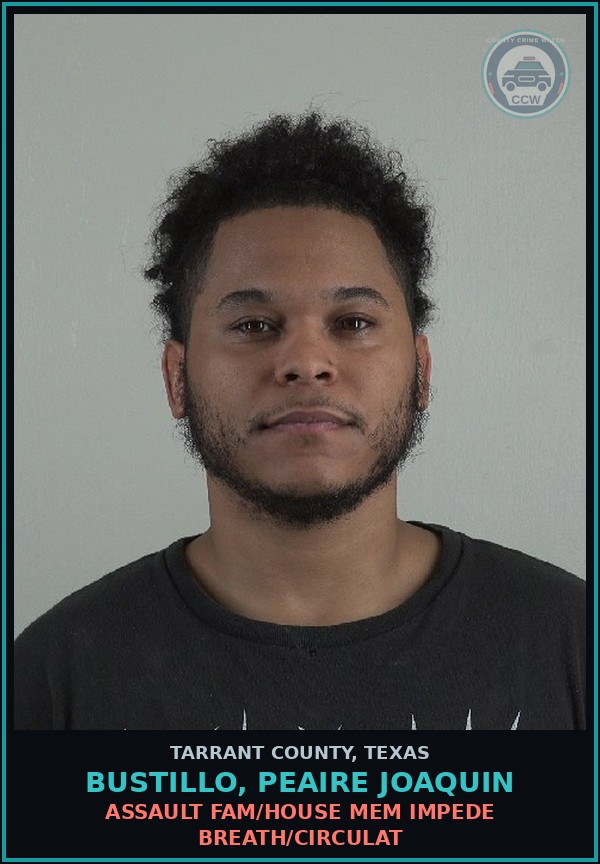 Booking mugshot of Bustillo, Peaire Joaquin in Tarrant County