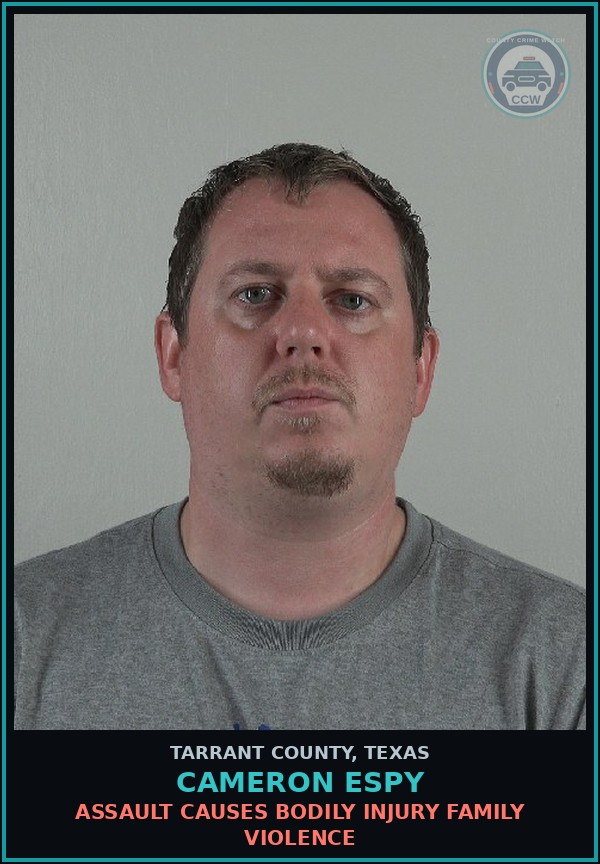 Booking mugshot of Cameron Espy in Tarrant County