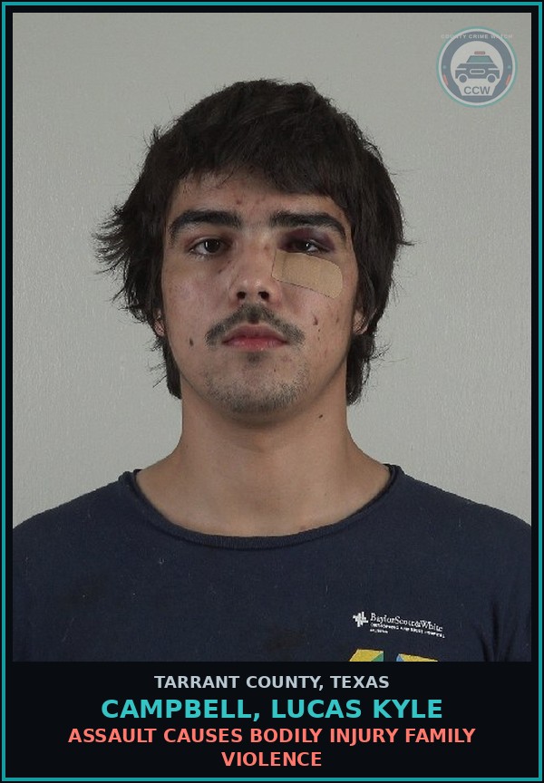 Booking mugshot of Campbell, Lucas Kyle in Tarrant County