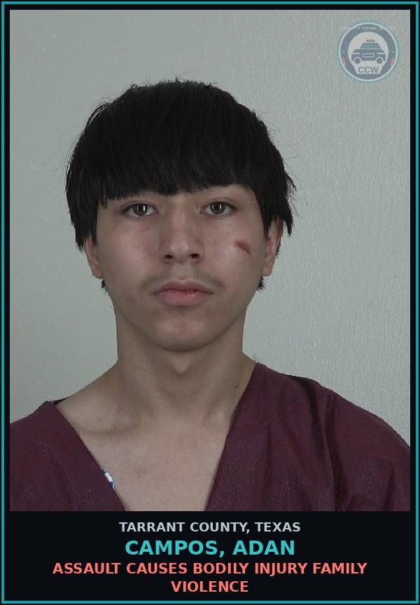 Booking mugshot of Campos, Adan in Tarrant County