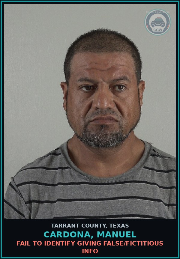 Booking mugshot of Cardona, Manuel in Tarrant County