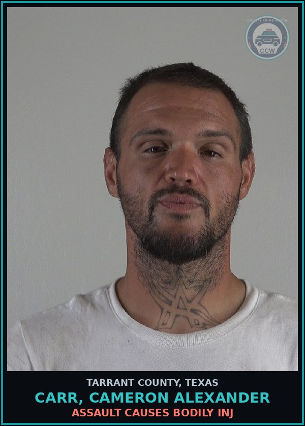 Booking mugshot of Carr, Cameron Alexander in Tarrant County