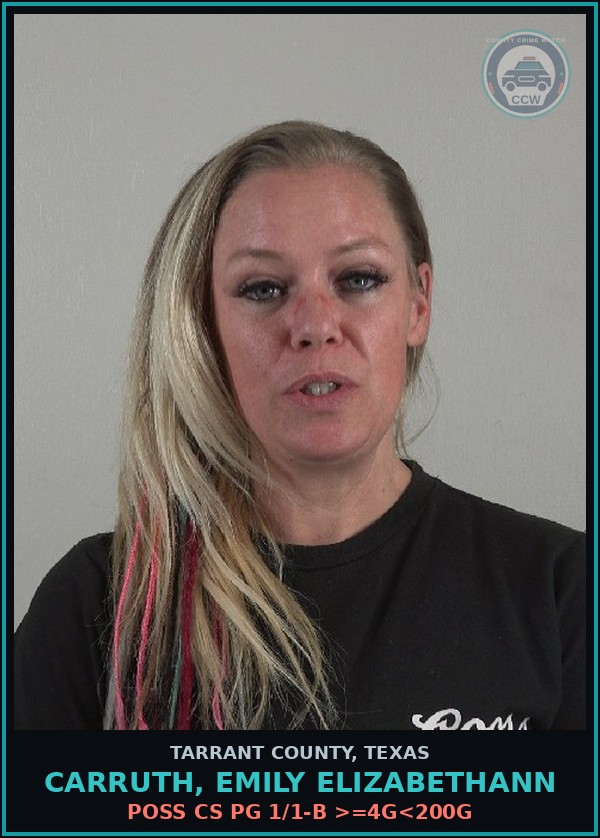 Booking mugshot of Carruth, Emily Elizabethann in Tarrant County
