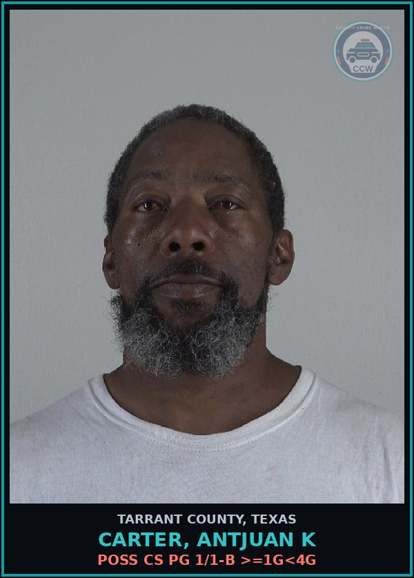 Booking mugshot of Carter, Antjuan K in Tarrant County