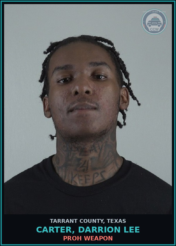 Booking mugshot of Carter, Darrion Lee in Tarrant County