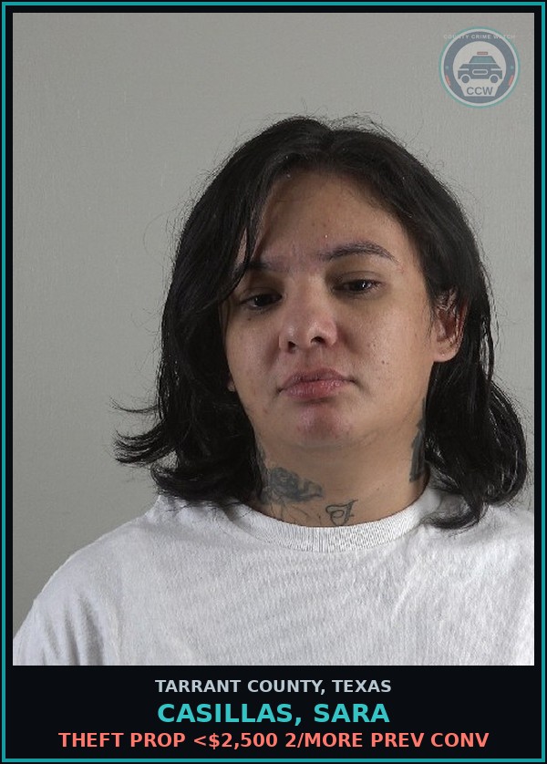 Booking mugshot of Casillas, Sara in Tarrant County