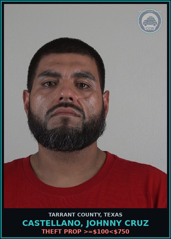 Booking mugshot of Castellano, Johnny Cruz in Tarrant County