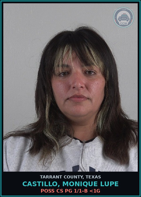 Booking mugshot of Castillo, Monique Lupe in Tarrant County