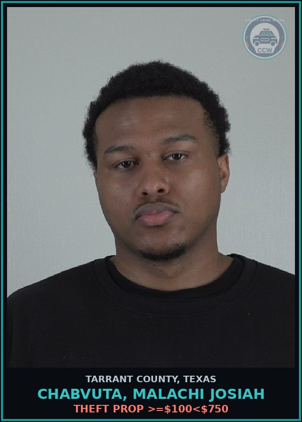 Booking mugshot of Chabvuta, Malachi Josiah in Tarrant County