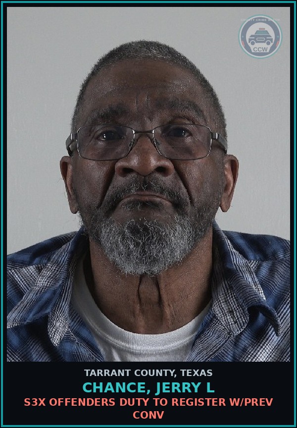Booking mugshot of Chance, Jerry L in Tarrant County