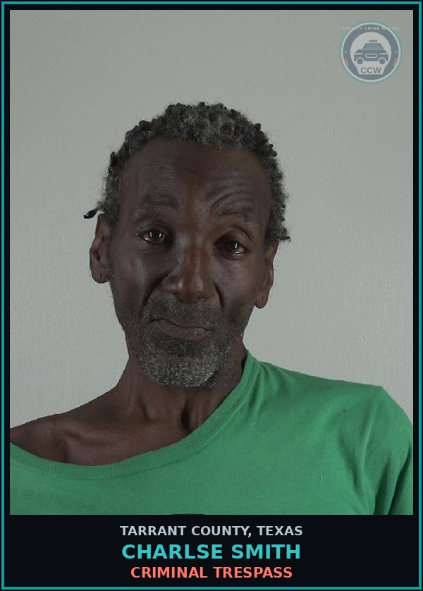 Booking mugshot of Charlse Smith in Tarrant County