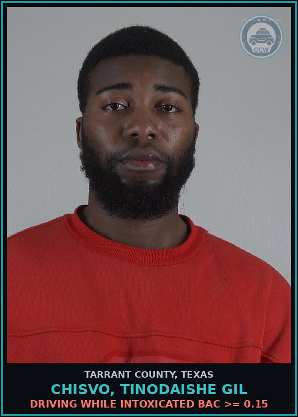 Booking mugshot of Chisvo, Tinodaishe Gil in Tarrant County