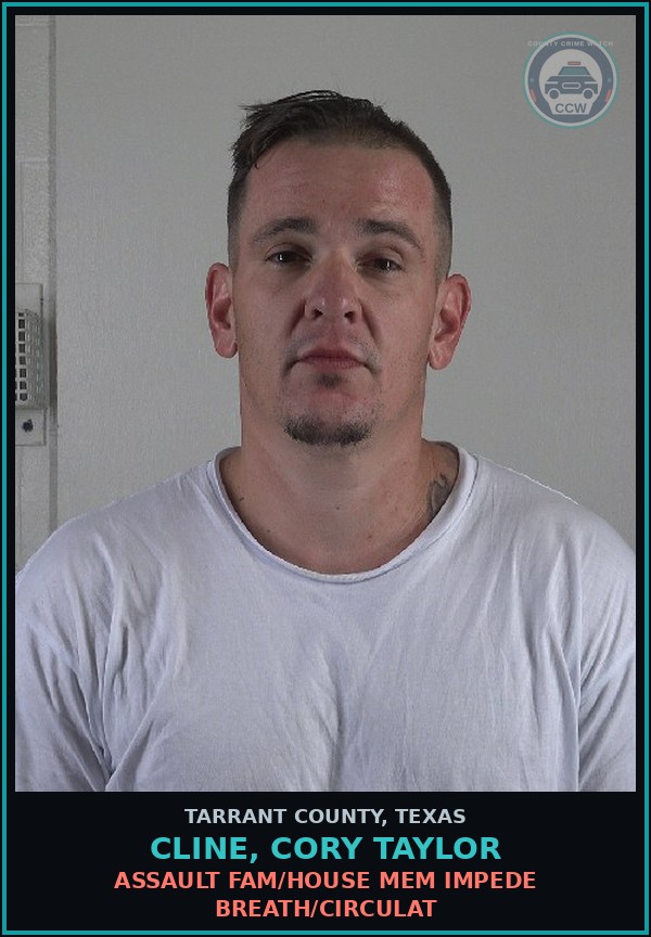 Booking mugshot of Cline, Cory Taylor in Tarrant County