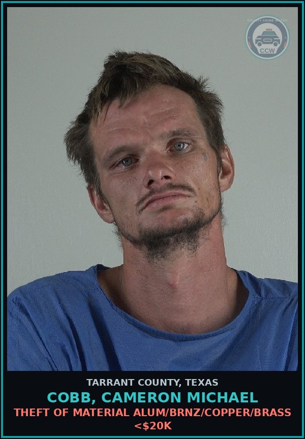 Booking mugshot of Cobb, Cameron Michael in Tarrant County