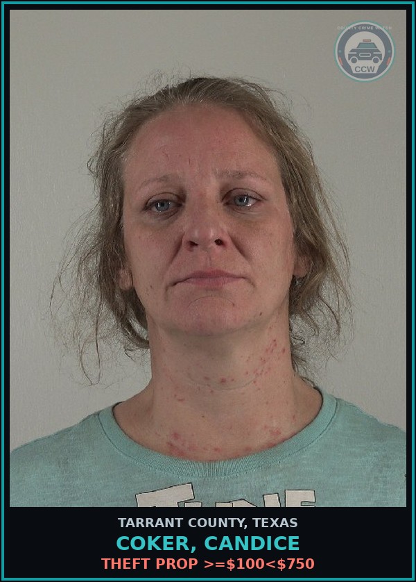 Booking mugshot of Coker, Candice in Tarrant County