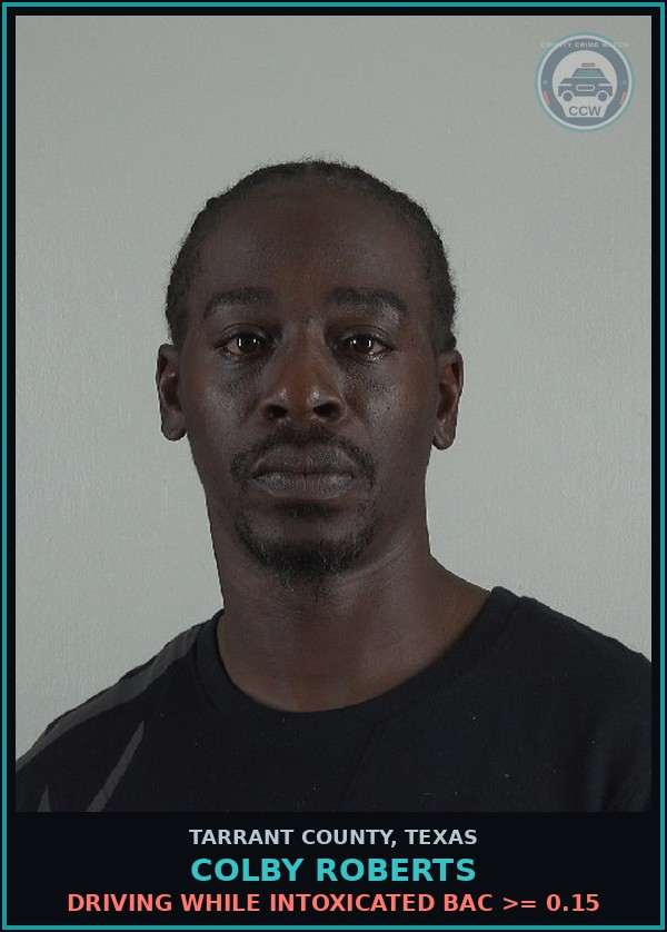 Booking mugshot of Colby Roberts in Tarrant County