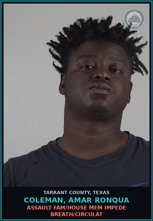 Booking mugshot of Coleman, Amar Ronqua in Tarrant County