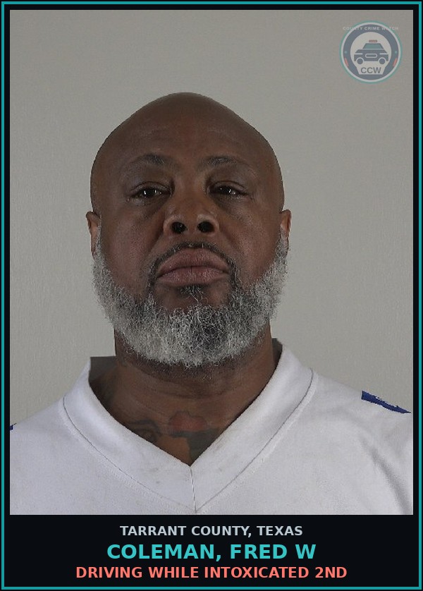 Booking mugshot of Coleman, Fred W in Tarrant County