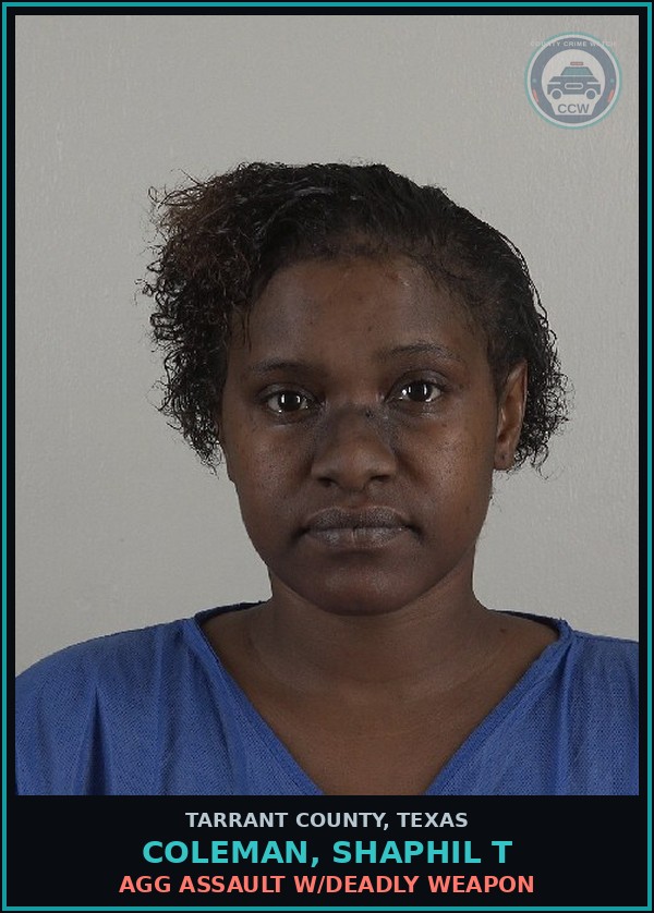 Booking mugshot of Coleman, Shaphil T in Tarrant County