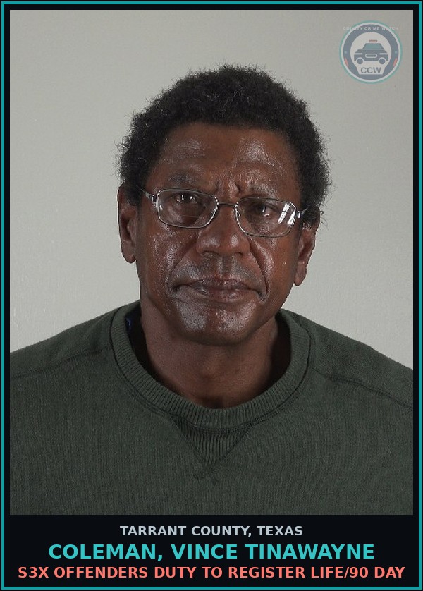 Booking mugshot of Coleman, Vince Tinawayne in Tarrant County