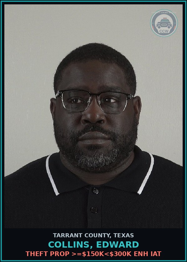 Booking mugshot of Collins, Edward in Tarrant County