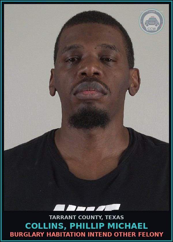 Booking mugshot of Collins, Phillip Michael in Tarrant County