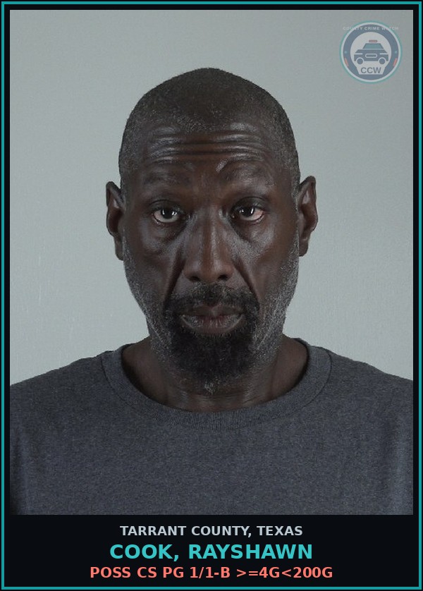 Booking mugshot of Cook, Rayshawn in Tarrant County