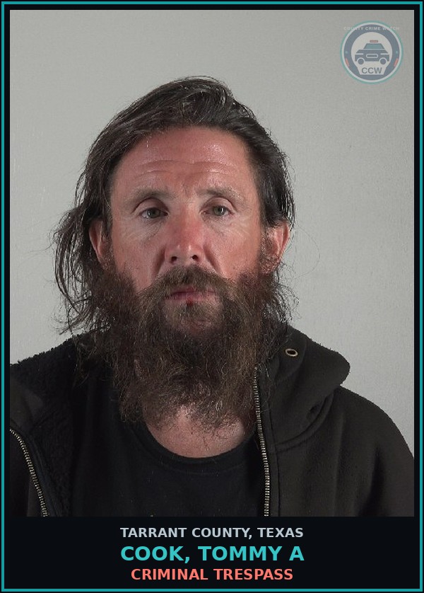 Booking mugshot of Cook, Tommy A in Tarrant County