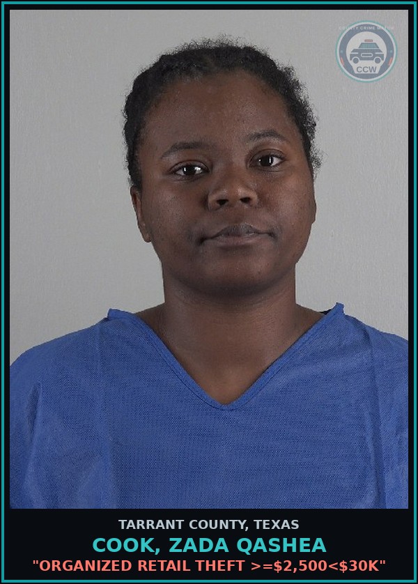 Booking mugshot of Cook, Zada Qashea in Tarrant County