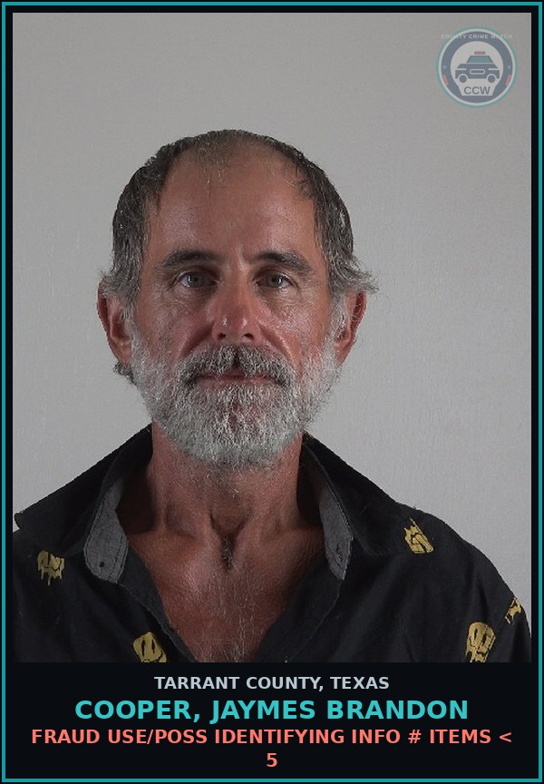 Booking mugshot of Cooper, Jaymes Brandon in Tarrant County