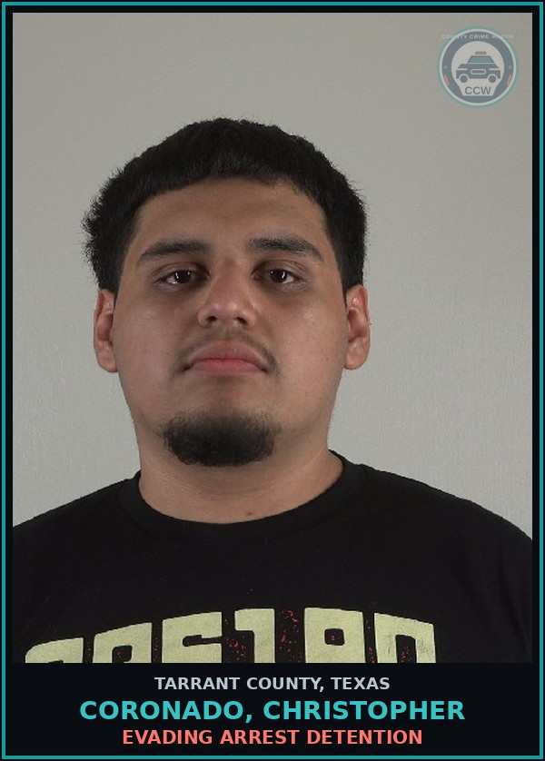 Booking mugshot of Coronado, Christopher in Tarrant County