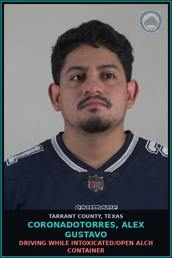 Booking mugshot of Coronadotorres, Alex Gustavo in Tarrant County