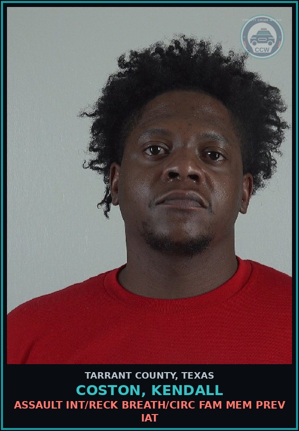 Booking mugshot of Coston, Kendall in Tarrant County