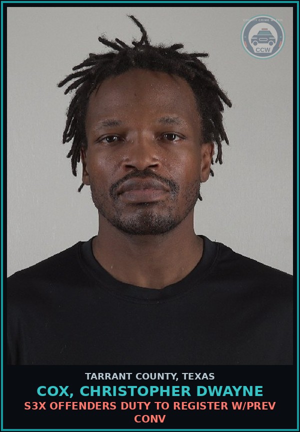 Booking mugshot of Cox, Christopher Dwayne in Tarrant County