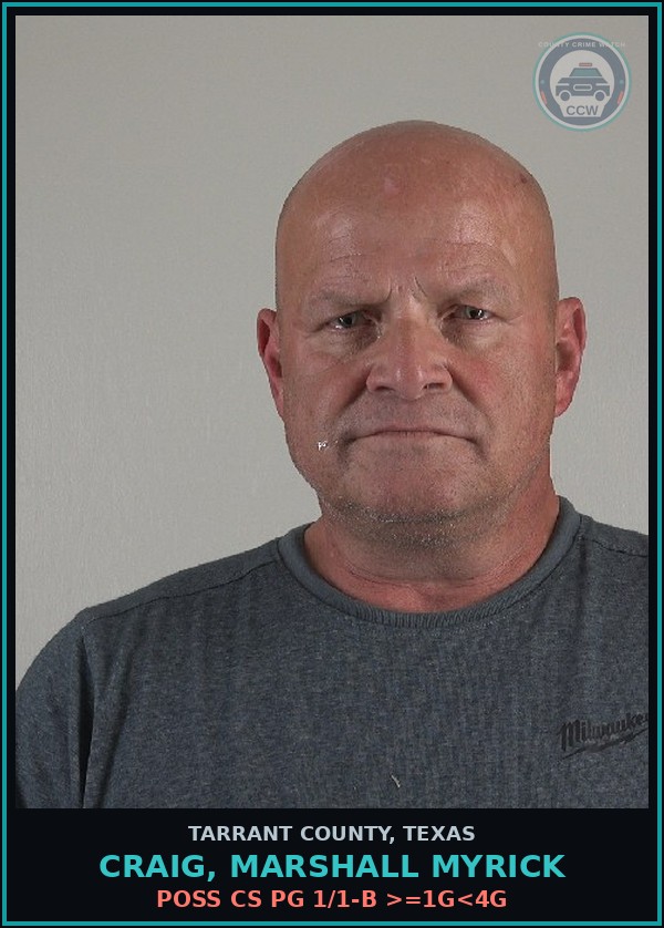Booking mugshot of Craig, Marshall Myrick in Tarrant County