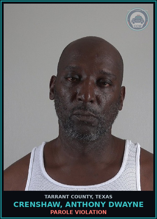Booking mugshot of Crenshaw, Anthony Dwayne in Tarrant County