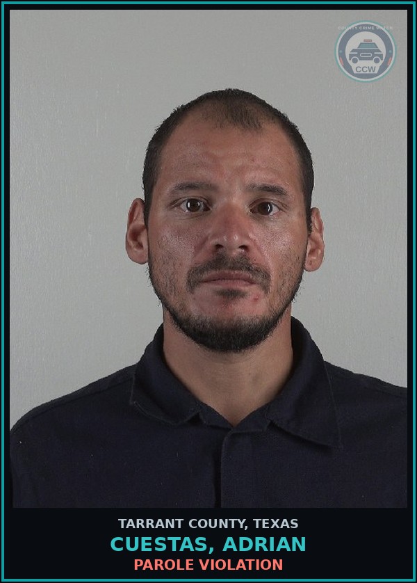Booking mugshot of Cuestas, Adrian in Tarrant County