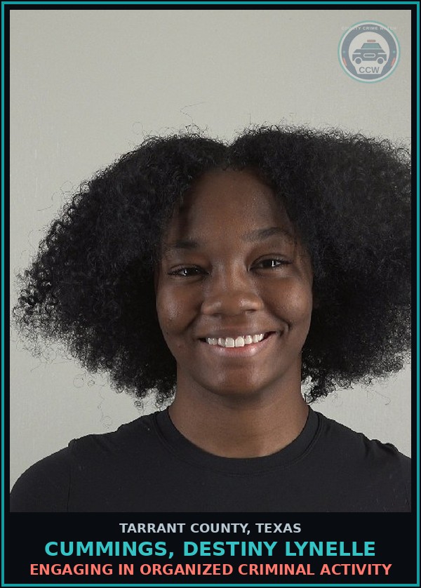 Booking mugshot of Cummings, Destiny Lynelle in Tarrant County