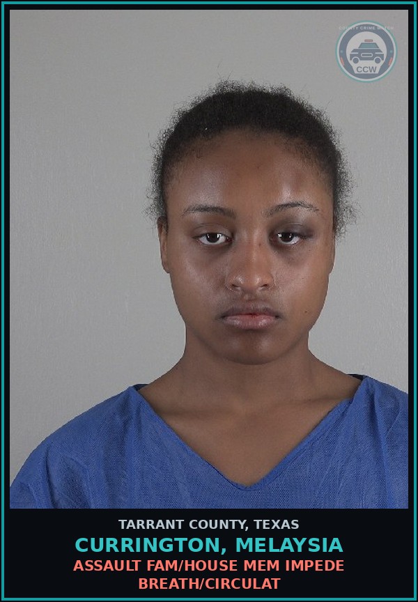 Booking mugshot of Currington, Melaysia in Tarrant County