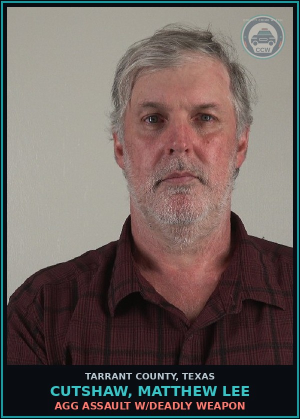 Booking mugshot of Cutshaw, Matthew Lee in Tarrant County