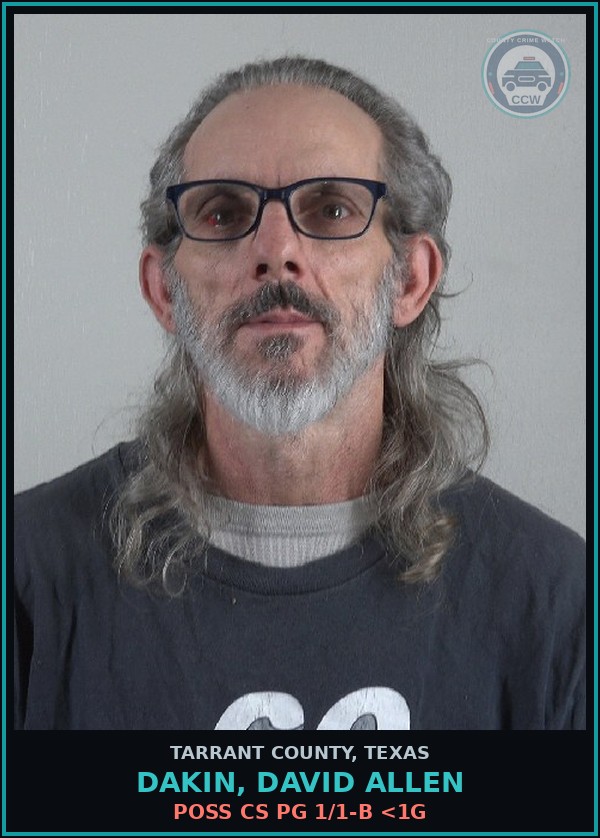 Booking mugshot of Dakin, David Allen in Tarrant County